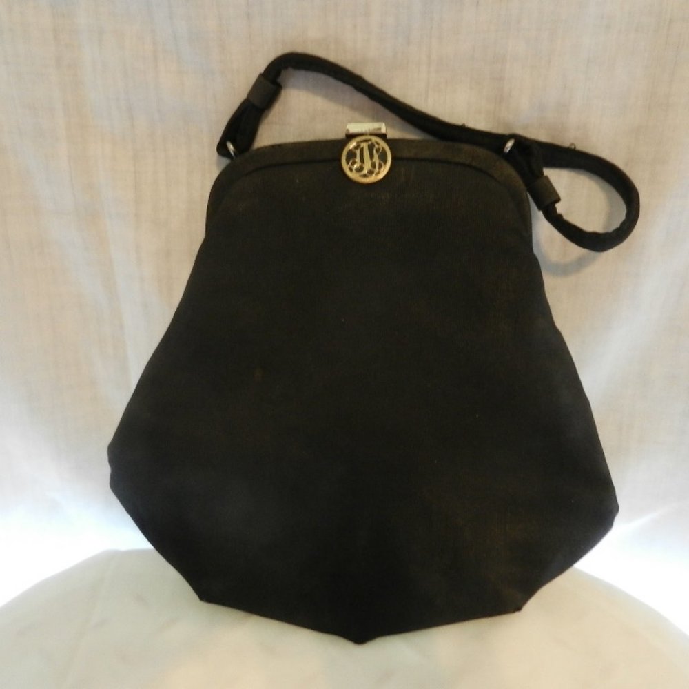 special occasion Vintage black purse, heavy, 9 in, Clasp, interior change purse